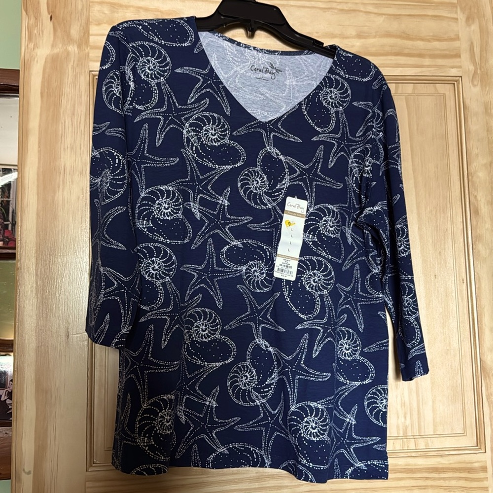 Coral Bay Navy Starfish and Shell Print Top